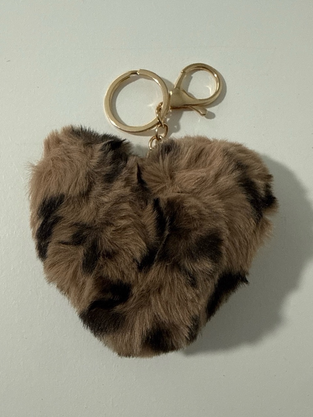 Faux Fur Heart Keychain - Brown Leopard